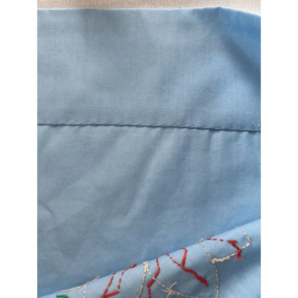 Handmade Powder Blue Pillowcase Set of Two, Flower Embroidery 20 x 32 Inches